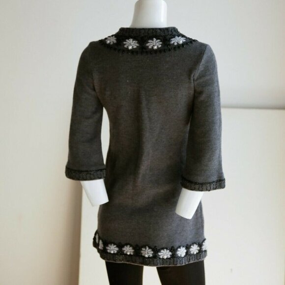 Vintage A line Wool Knit Beaded Floral Tunic  or Mini Dress XS/S - Picture 9 of 12